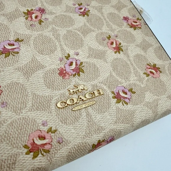 Coach Slim Crossbody Bag In Signature Canvas With Floral Print Gold Sand Multi - Picture 3 of 12